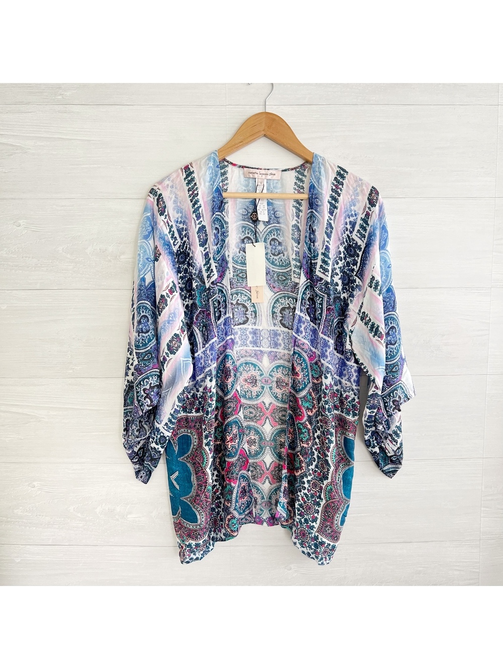 NWT Nanette Lepore Swim Paros Paisley Kimono Cover Up XS Blue Boho Resort